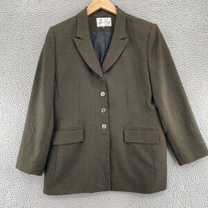 Le Suit Blazer Womens 16 Green Houndstooth Peak Lapel Button Pockets Office Work